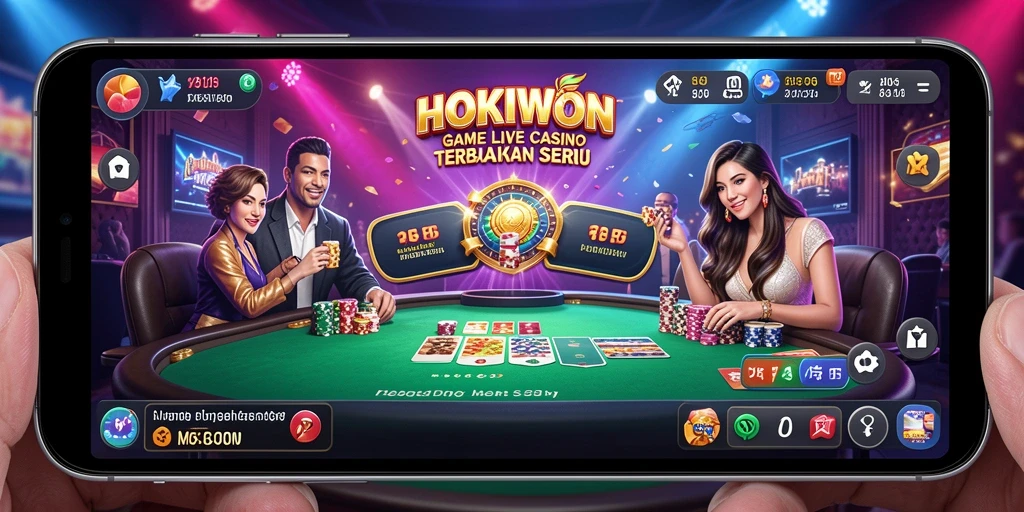 Screenshot HOKIWON menampilkan dealer profesional dan suasana permainan yang mendebarkan.