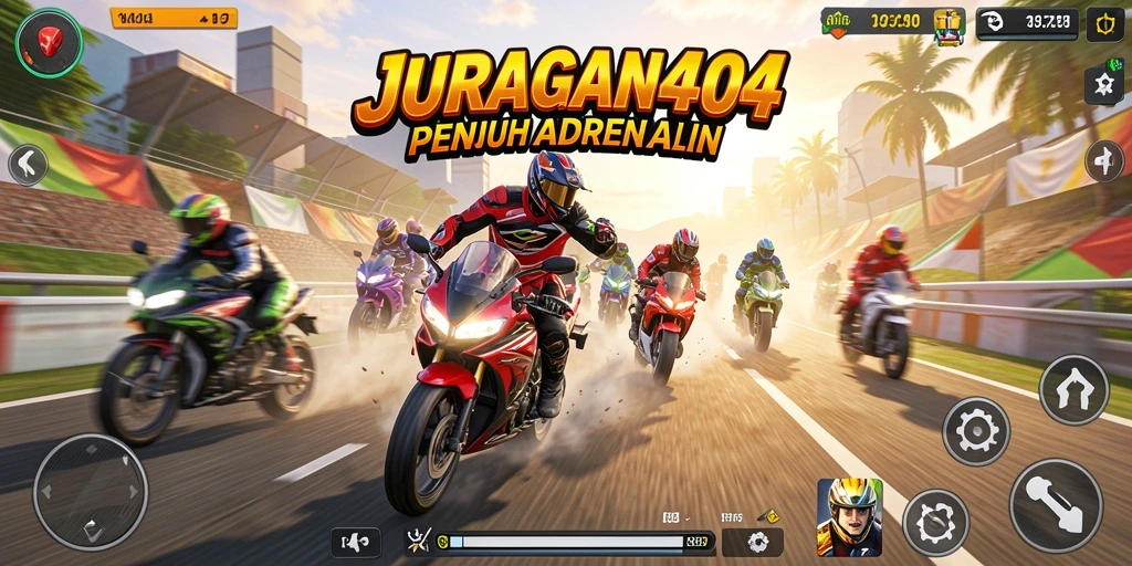Gameplay JURAGAN404 yang mendebarkan dan penuh aksi balapan motor.