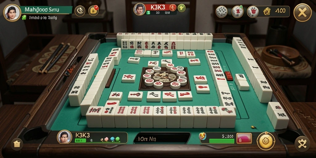 Tampilan gameplay seru K3K3 dalam permainan Mahjong.