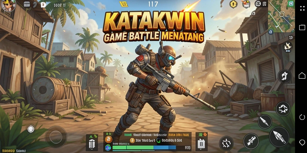 Tampilan gameplay menegangkan dari KATAKWIN, menunjukkan aksi pertarungan Battle Royale.