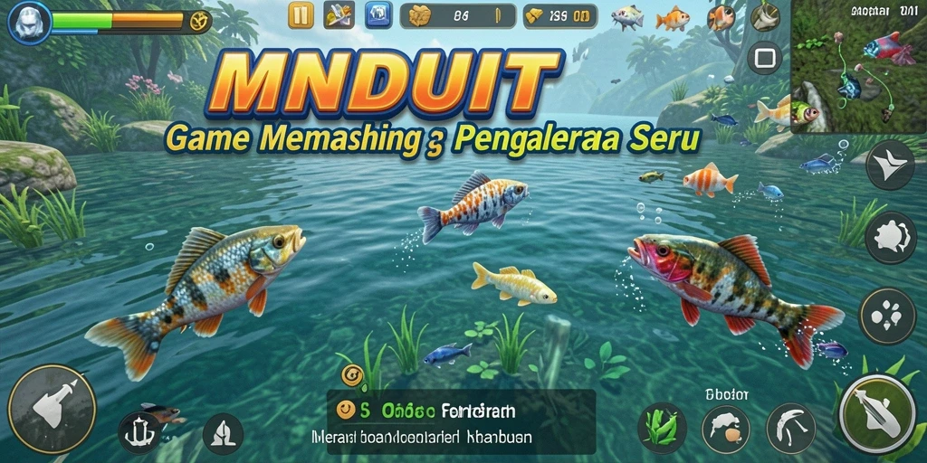 Screenshot gameplay MNDUIT menampilkan keindahan lokasi memancing yang menenangkan.