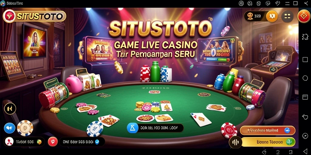 Tangkapan layar gameplay <strong>SITUSTOTO</strong> menampilkan dealer profesional dan suasana kasino yang hidup.